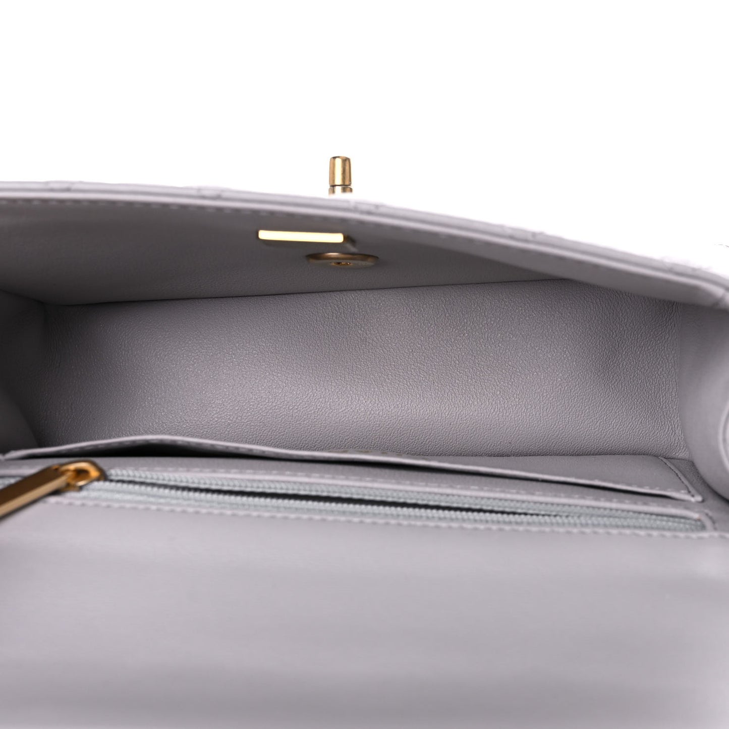 Lambskin Quilted Mini Top Handle Rectangular Flap Grey