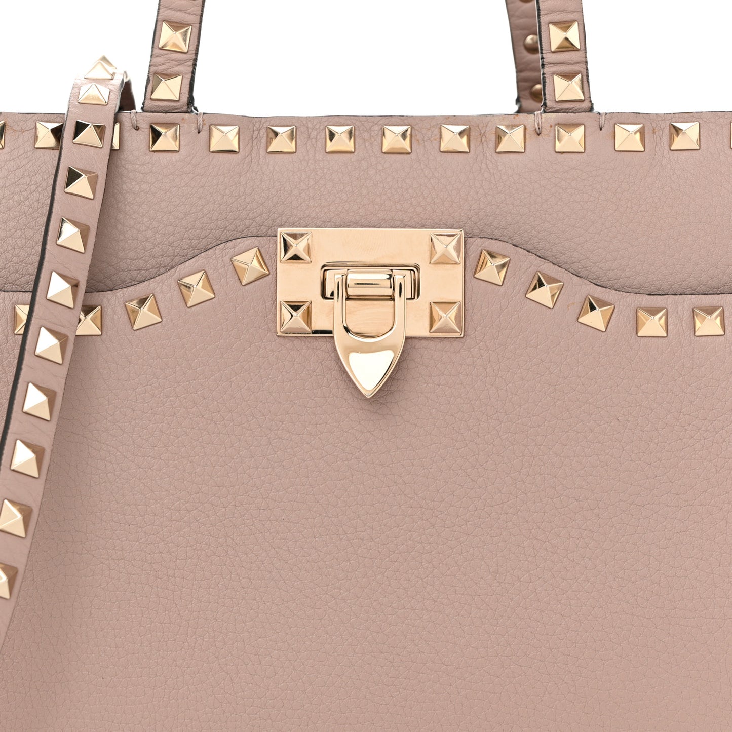 Grained Calfskin Rockstud Flip Lock Tote Poudre