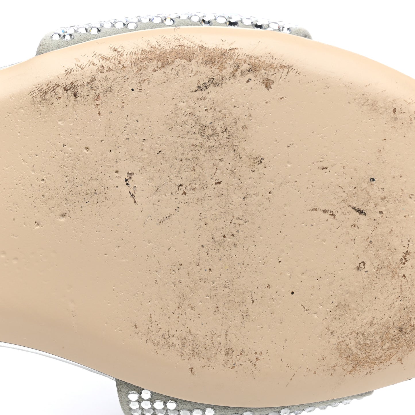 Laminated Goatskin Baguette Crystal Embroidered Signature Flat Slide Sandals 39 Silver