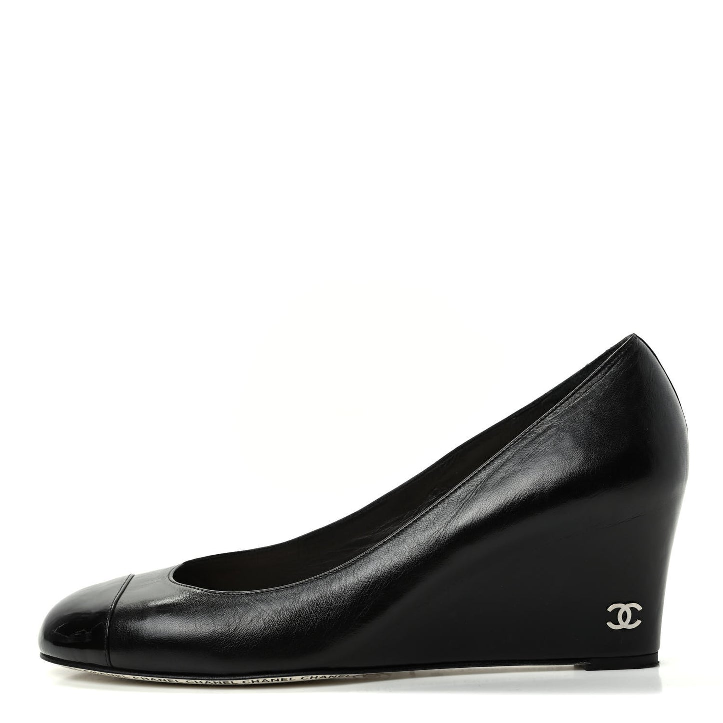 Lambskin Patent Cap Toe Wedges 40.5 Black