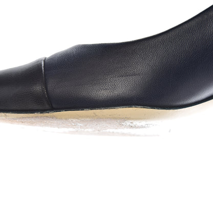 Chanel Lambskin Cap Toe Pearl Pumps 39 Navy Blue Black 9 of 14