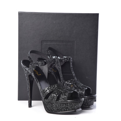 Saint Laurent Lacquer Ayers Glitter 105 Platform Sandals 38 Black 8 of 8