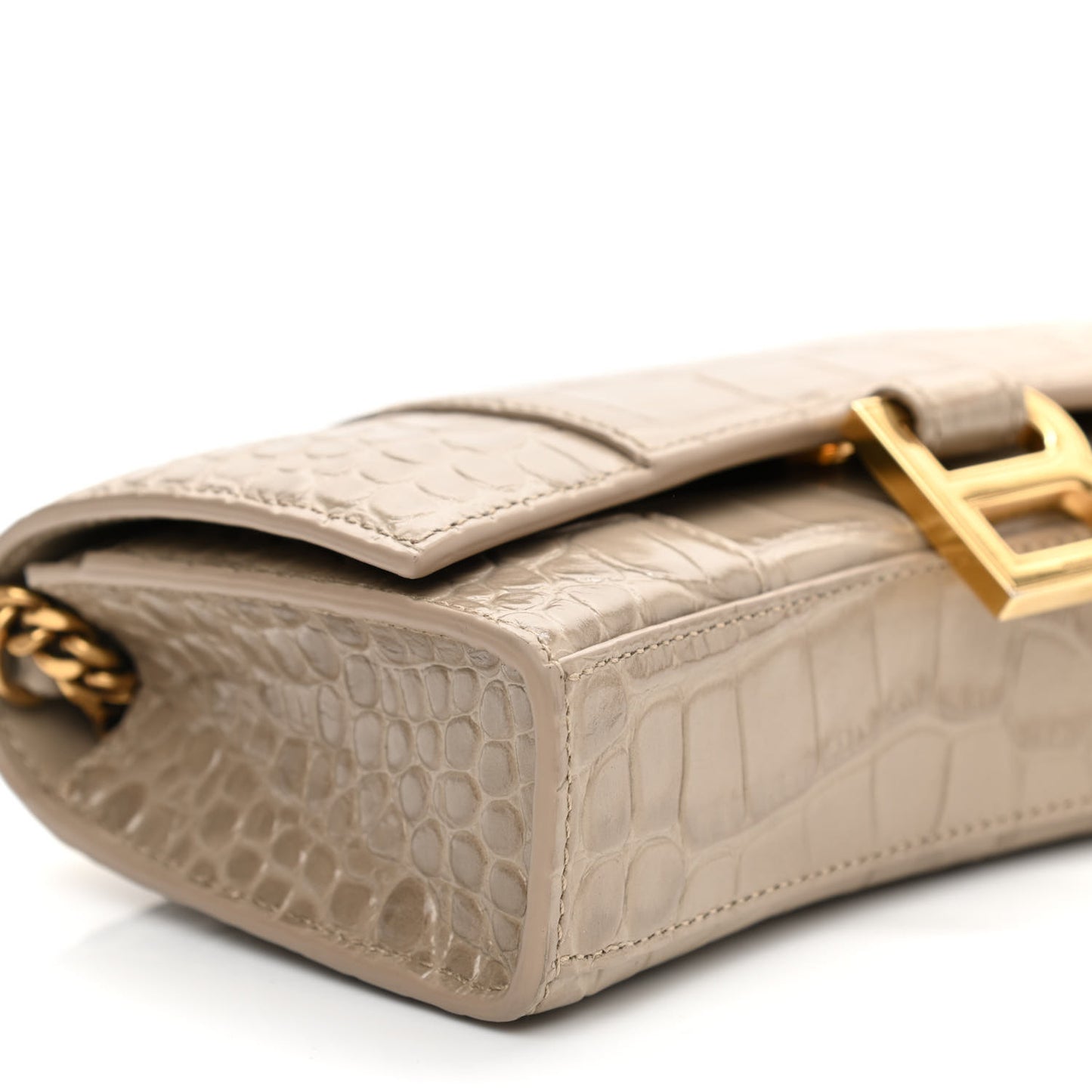 Shiny Calfskin Crocodile Embossed Hourglass Chain Bag Taupe