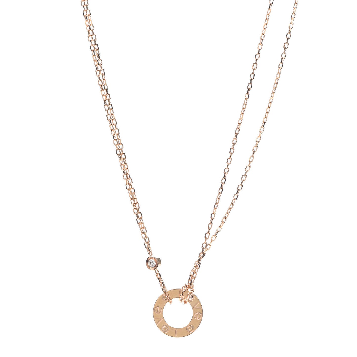 18K Pink Gold 2 Diamond LOVE Necklace