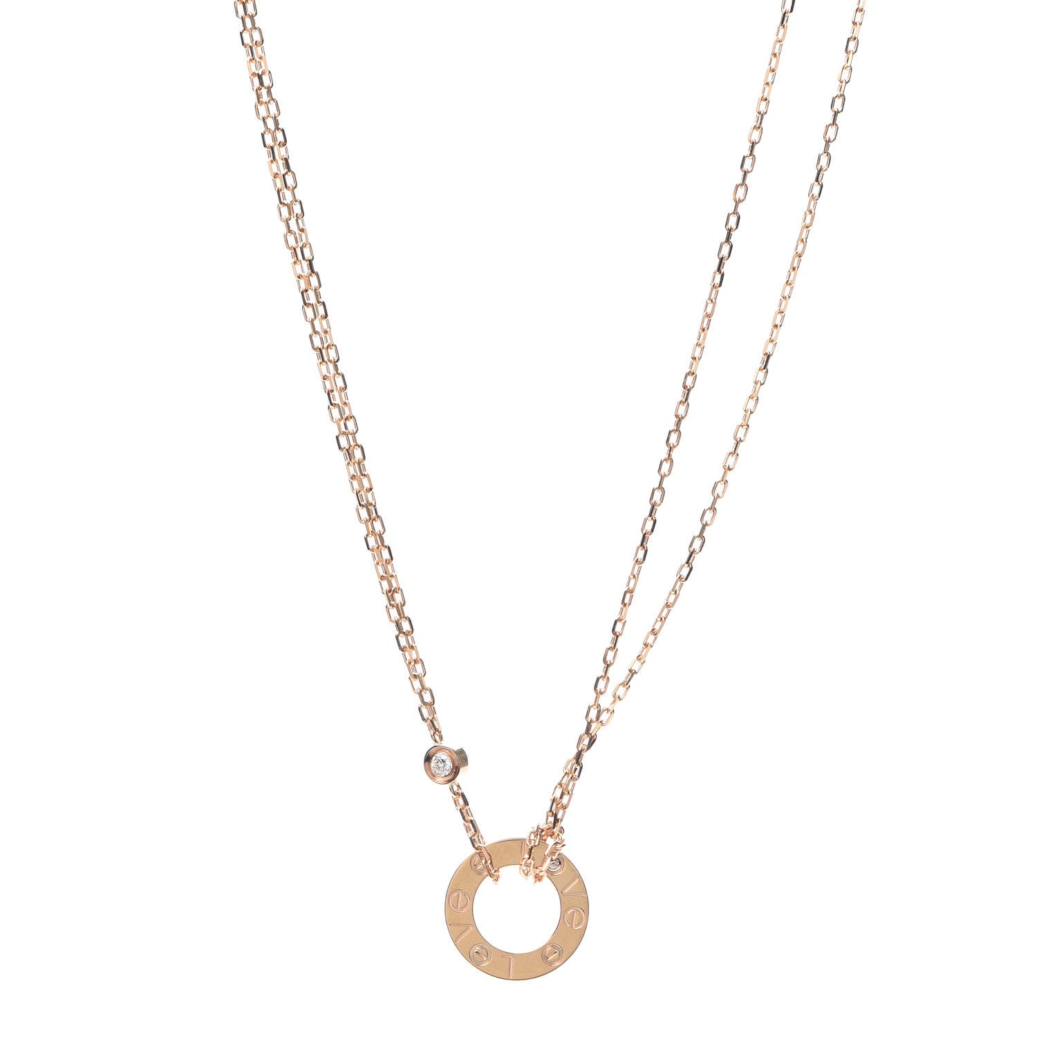 Cartier 18K Pink Gold 2 Diamond LOVE Necklace 1 of 6
