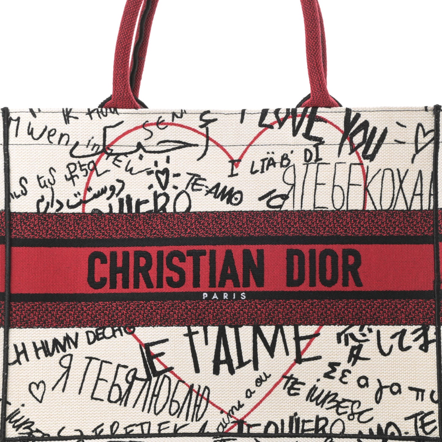 Canvas Embroidered Medium Dioramour Graffiti Book Tote Latte Multicolor