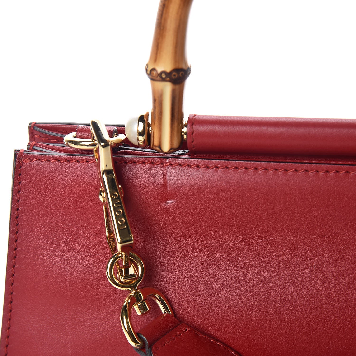 Gucci Nappa Bamboo Web Small Nymphaea Top Handle Bag Hibiscus Red 5 of 12