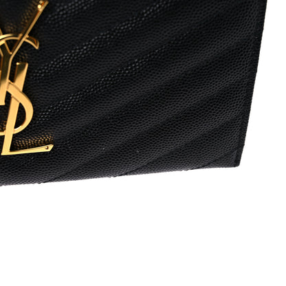 Saint Laurent Grain De Poudre Matelasse Chevron Monogram Zip Around Wallet Black 7 of 7