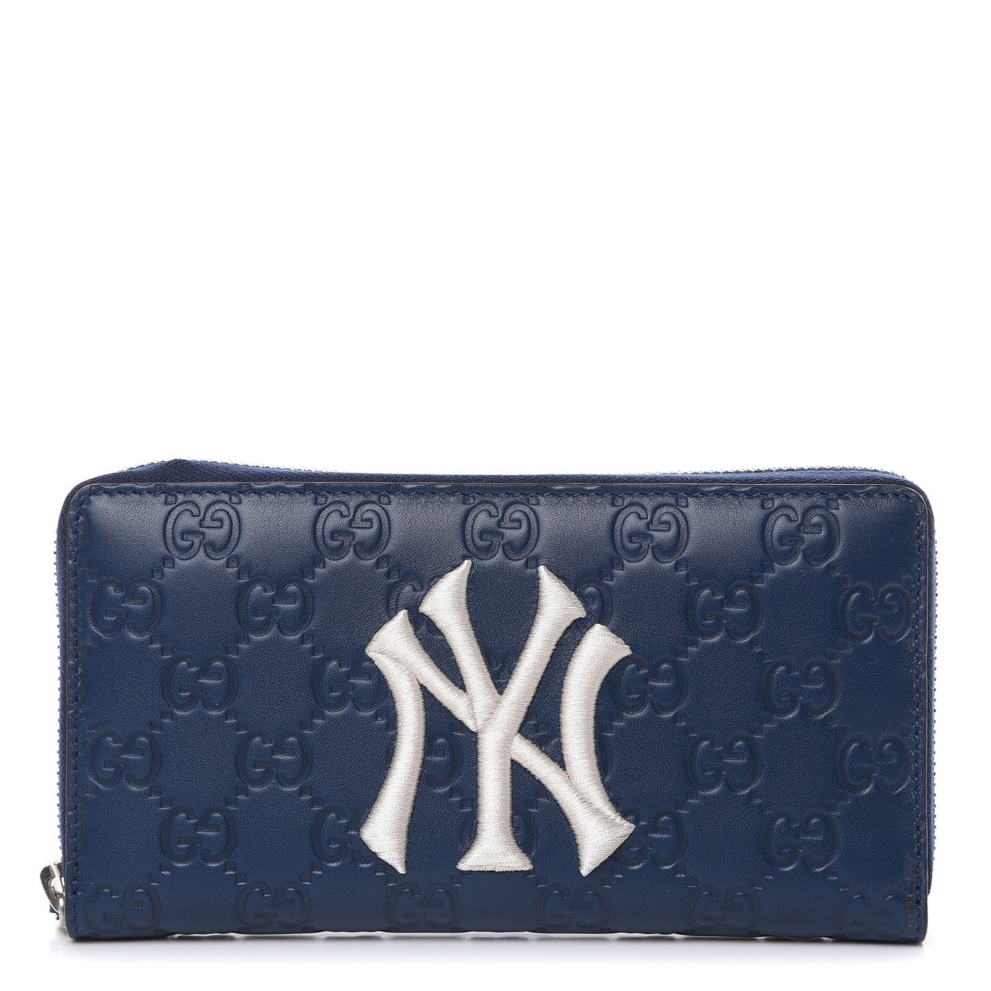 X MLB Guccissima Signature NY Yankees Embroidered Zip Around Wallet Royale Ivory