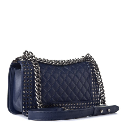 Chanel Calfskin Quilted Studded Medium Boy Flap Navy 4 of 10
