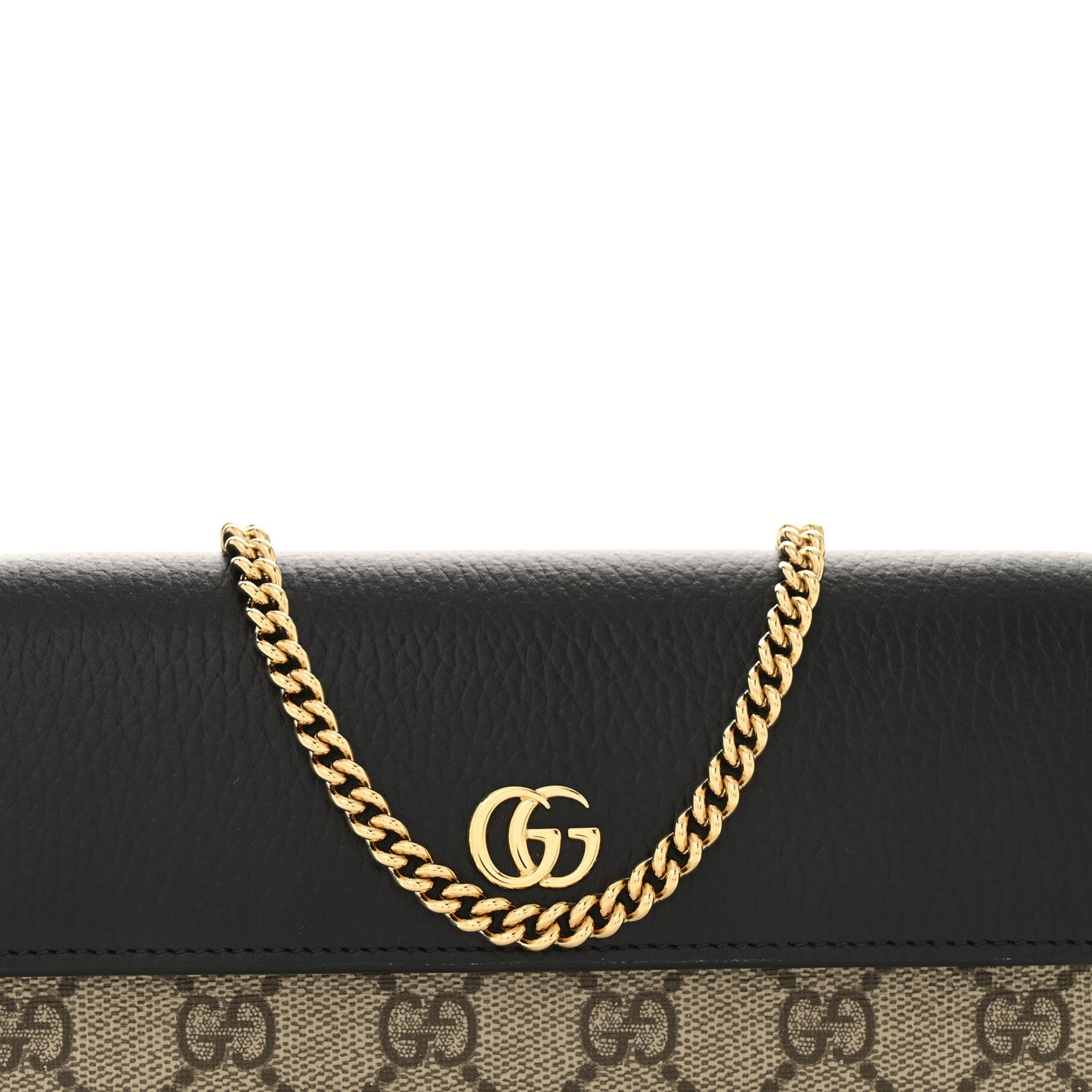 Gucci Dollar Calfskin GG Supreme Monogram Petite GG Marmont Wallet Chain Bag Black Beige Ebony 9 of 11