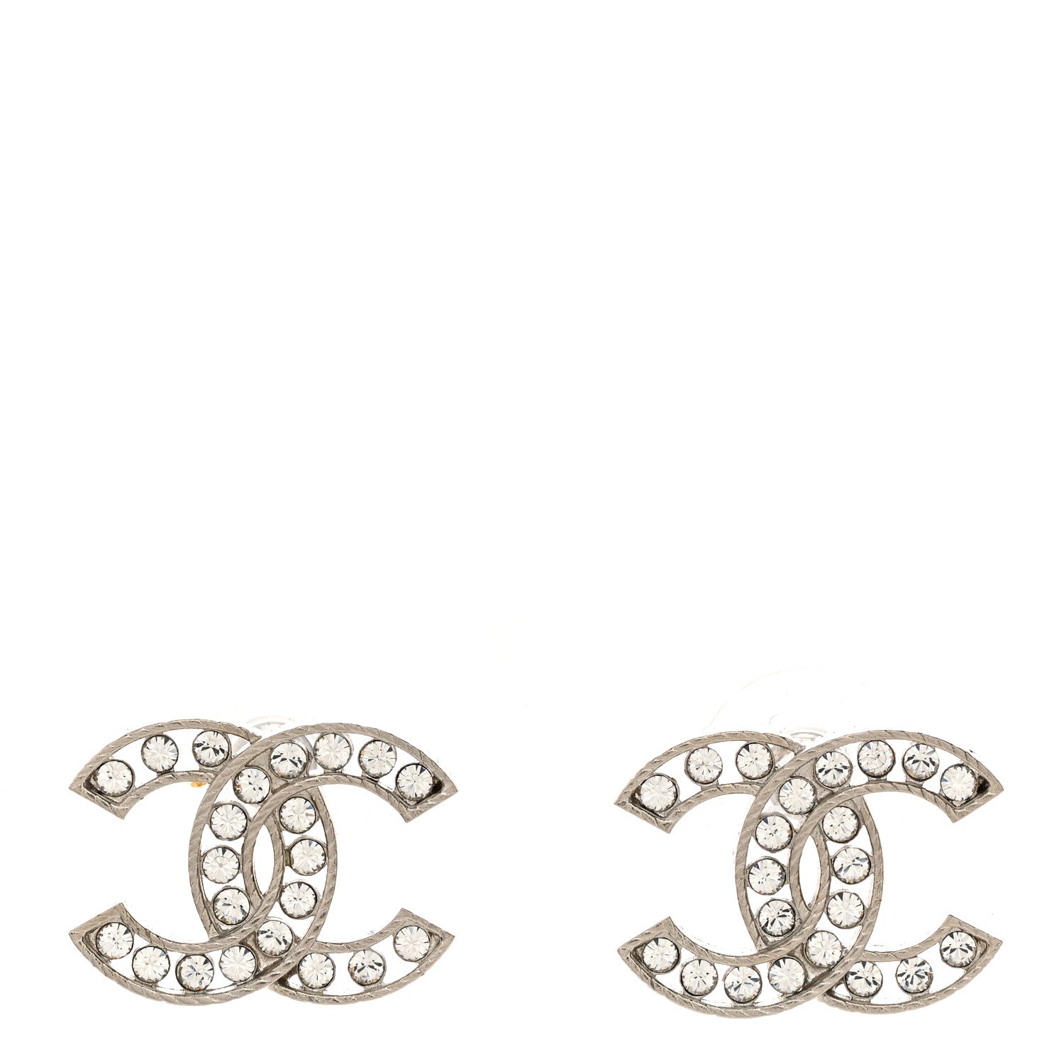 Chanel Crystal CC Chain Earrings Silver 1 of 5