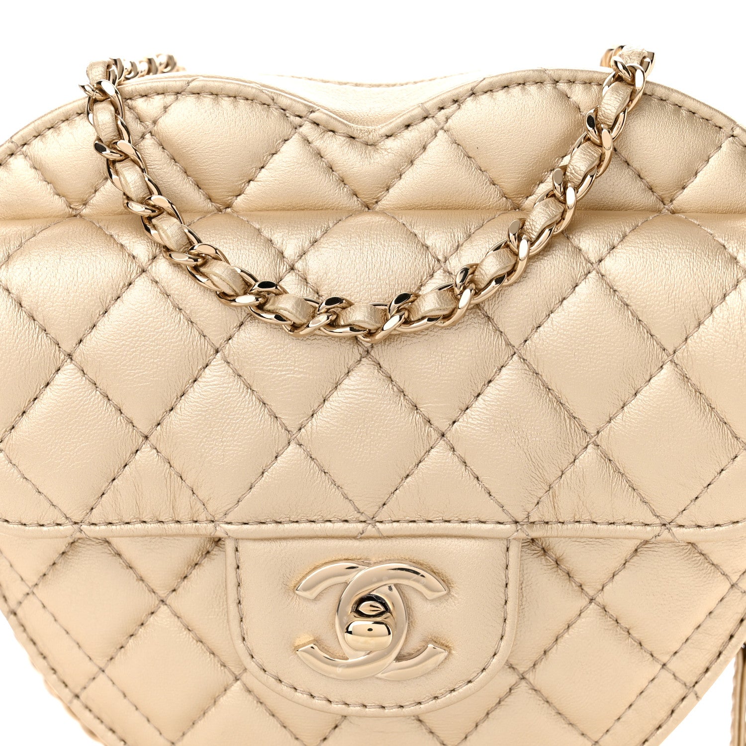 Chanel Metallic Lambskin Quilted CC In Love Heart Bag Gold 8 of 11