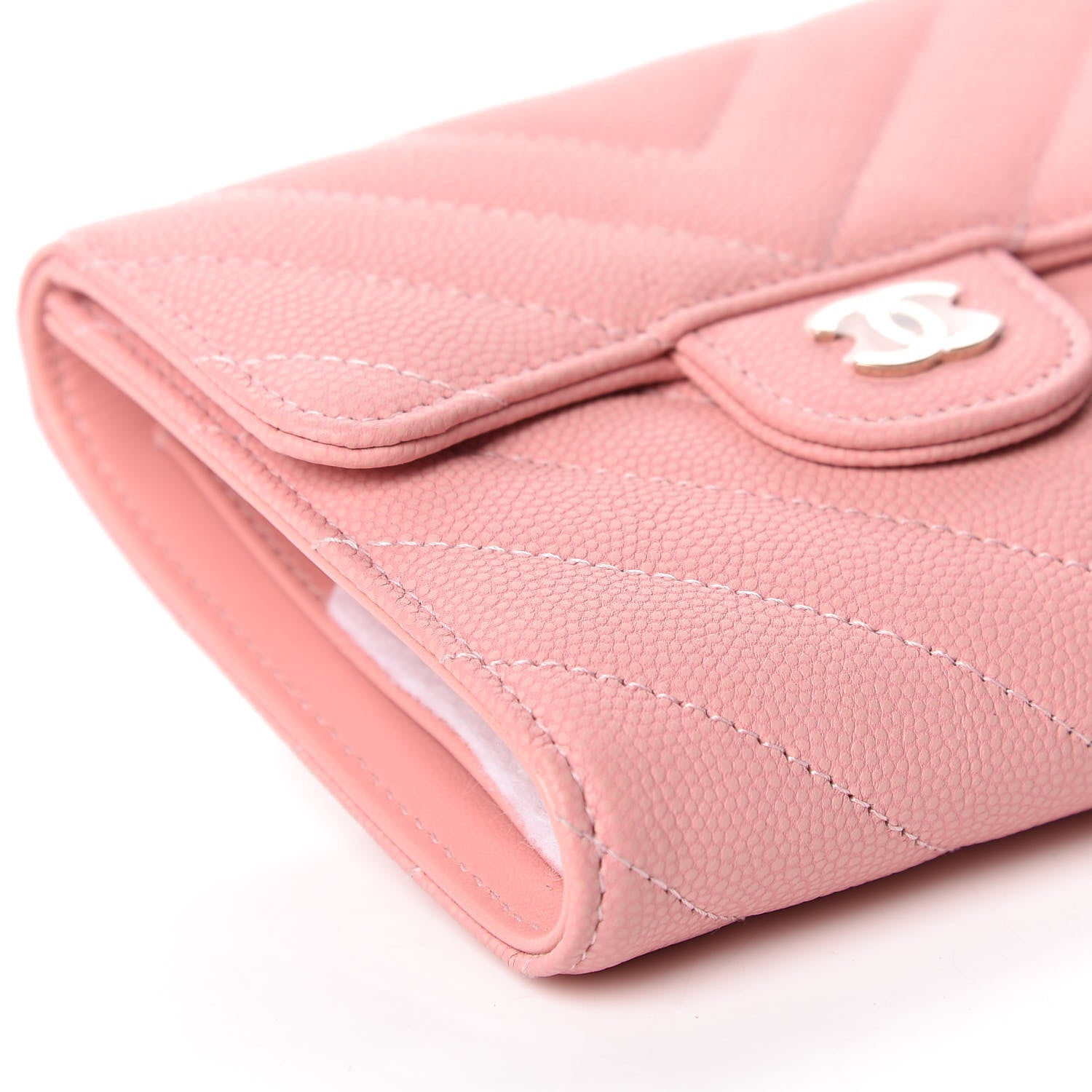 Chanel Caviar Chevron Quilted Compact Flap Wallet Pink 5 of 11