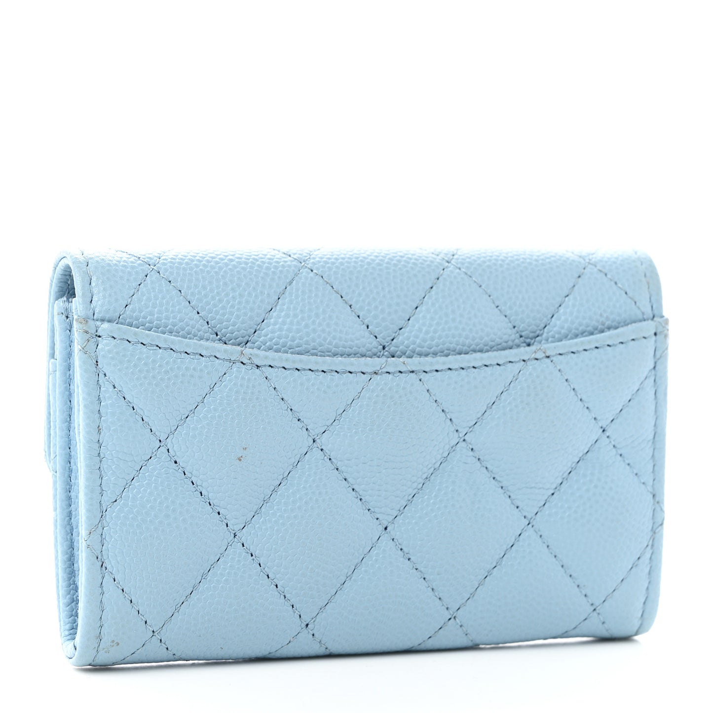 Caviar Quilted Flap Card Holder Wallet Light Blue
