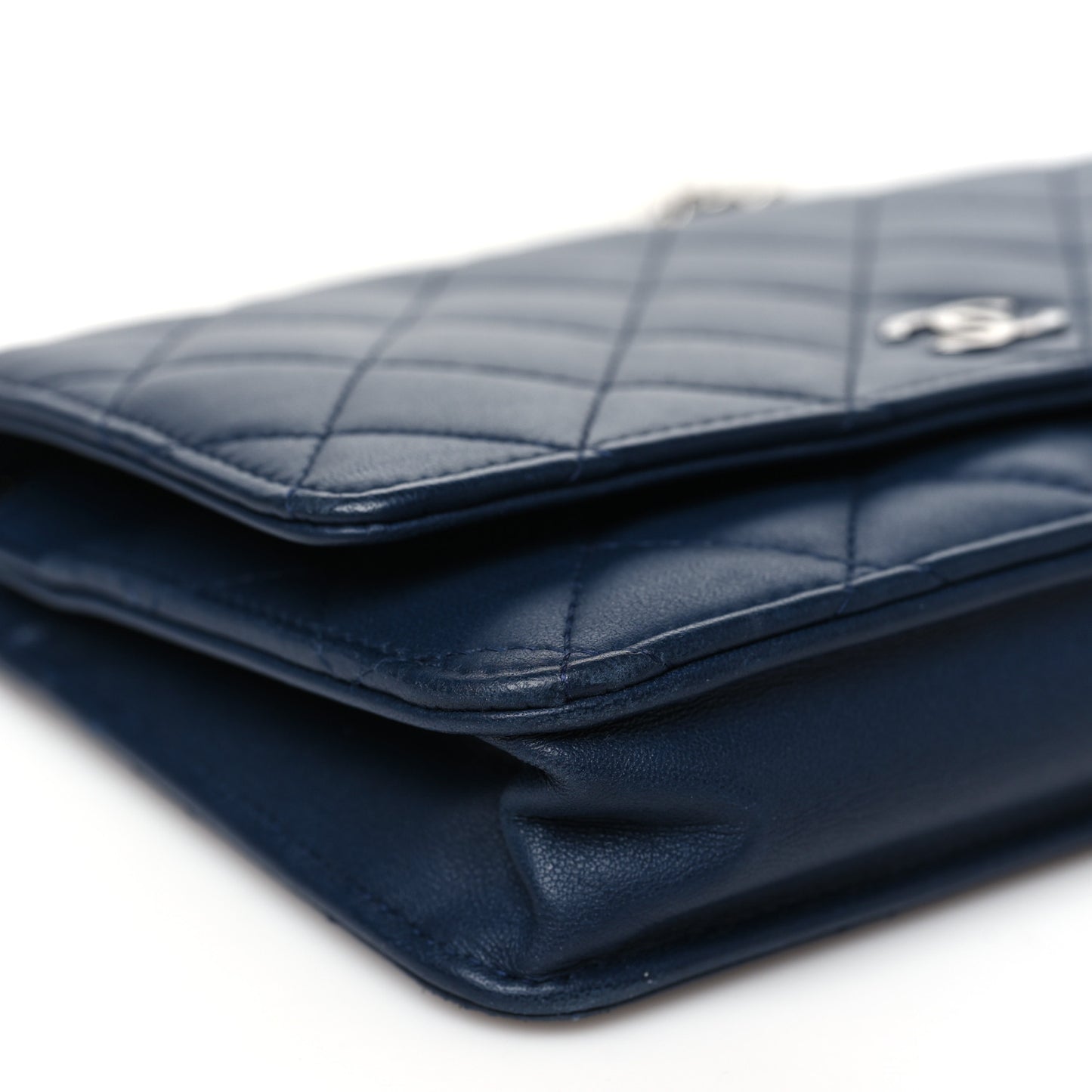 Lambskin Quilted Wallet On Chain WOC Navy Blue
