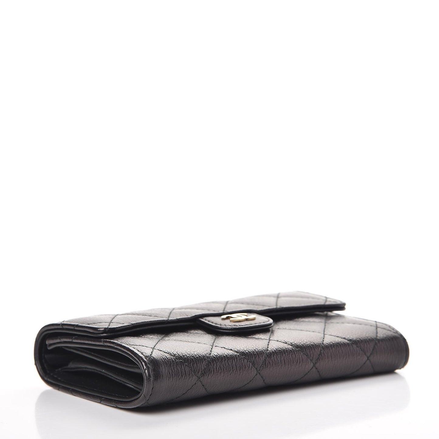 Letter Calfskin Embossed Quilted Small Flap Wallet Black