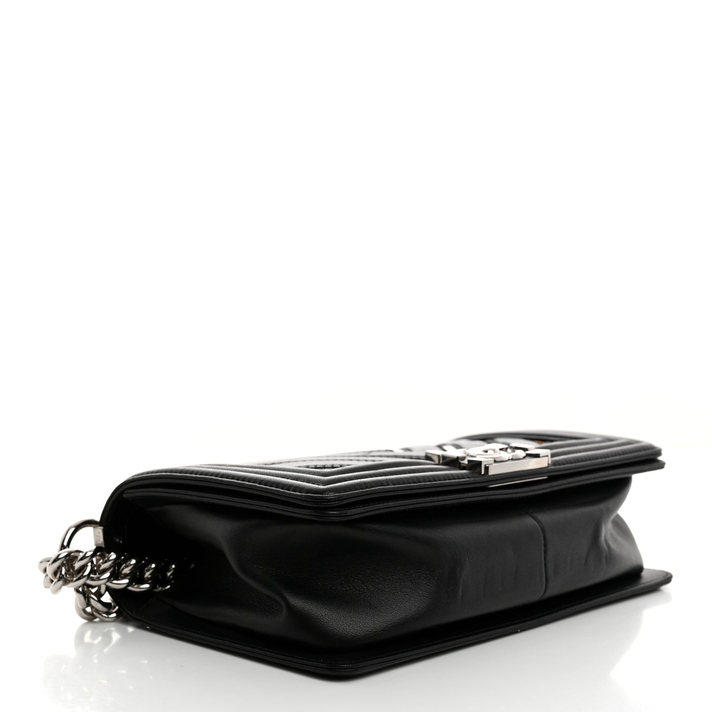 Lambskin Iridescent PVC Chevron Quilted Medium Boy Flap Black Silver