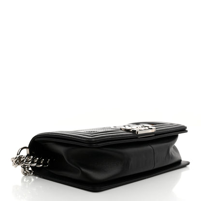 Chanel Lambskin Iridescent PVC Chevron Quilted Medium Boy Flap Black Silver 4 of 11