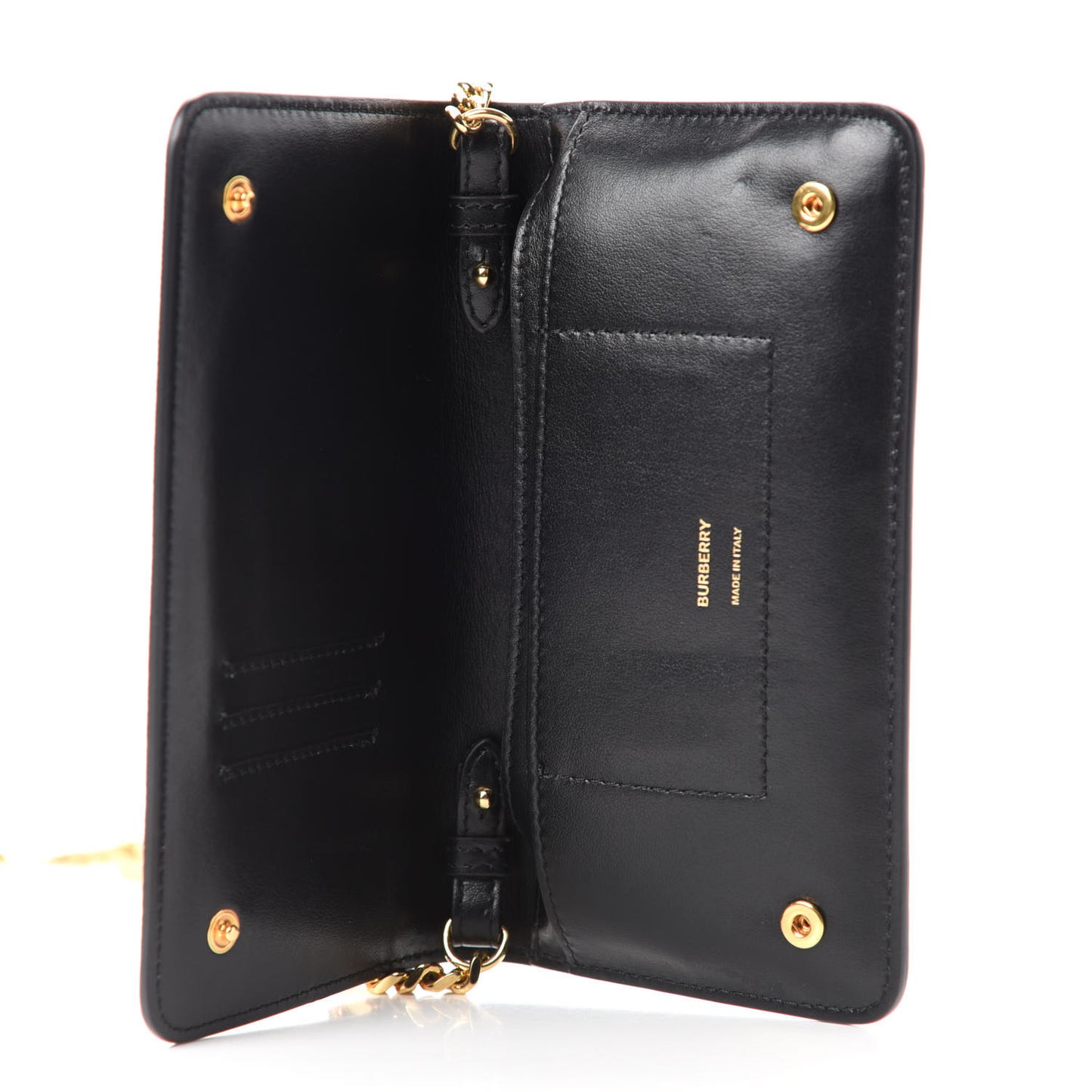 Grainy Calfskin Rowe TB Phone Wallet On Chain Black
