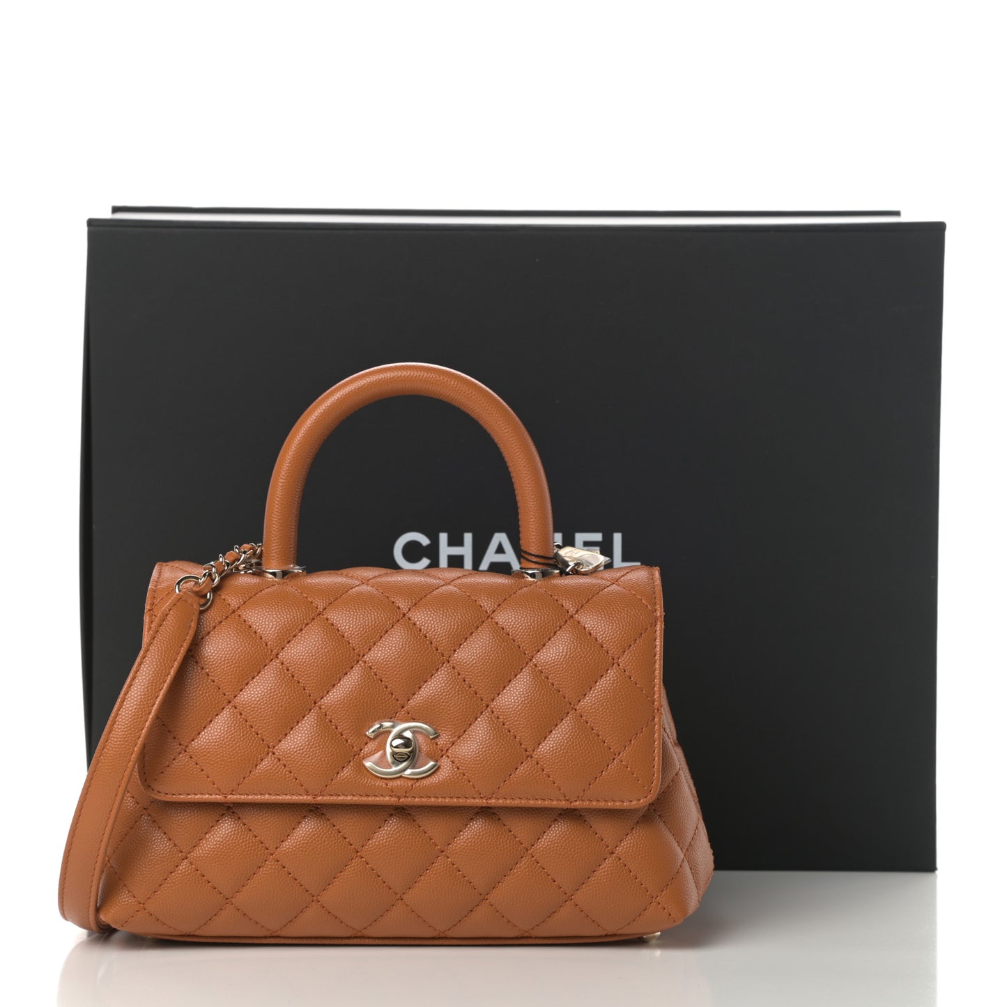 Caviar Quilted Mini Coco Handle Flap Light Brown