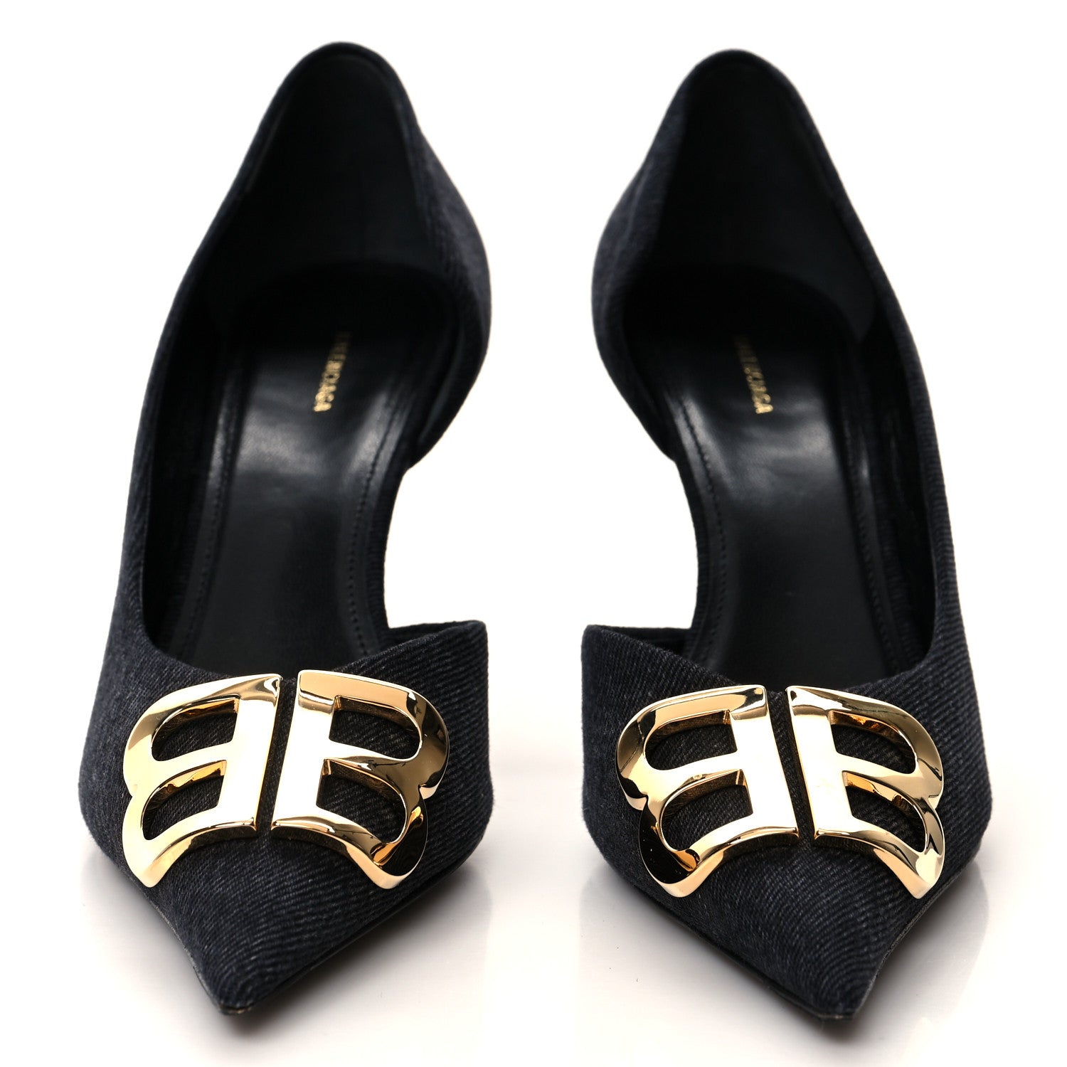 Balenciaga Denim BB D'Orsay Pointed Toe Knife 80mm Pump 38.5 Black 3 of 9