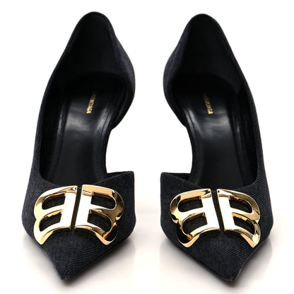 Balenciaga Denim BB D'Orsay Pointed Toe Knife 80mm Pump 38.5 Black 3 of 9