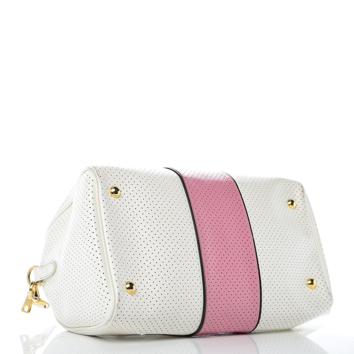 Saffiano Perforated Striped Shoulder Bag White Black