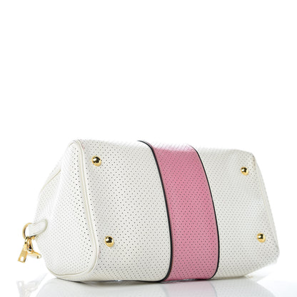 Prada Saffiano Perforated Striped Shoulder Bag White Black 4 of 13