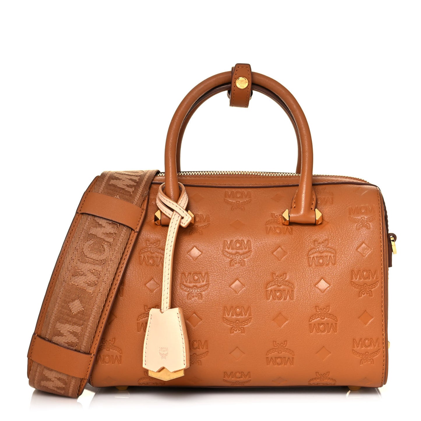 Calfskin Ottomar Monogram Essential Boston Bag Cognac