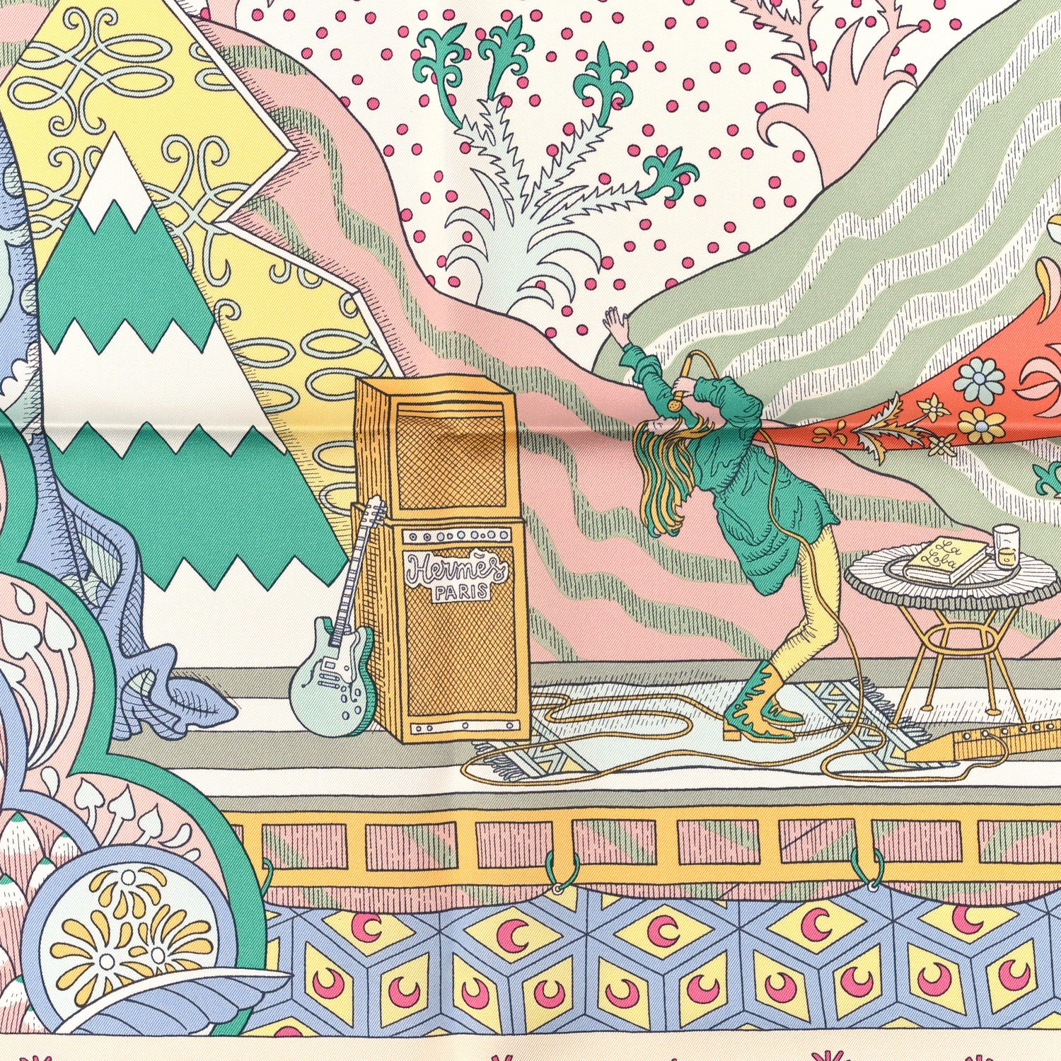 Hermes Silk Le Premier Chant Scarf 90 Abricot Ciel Vert 2 of 3