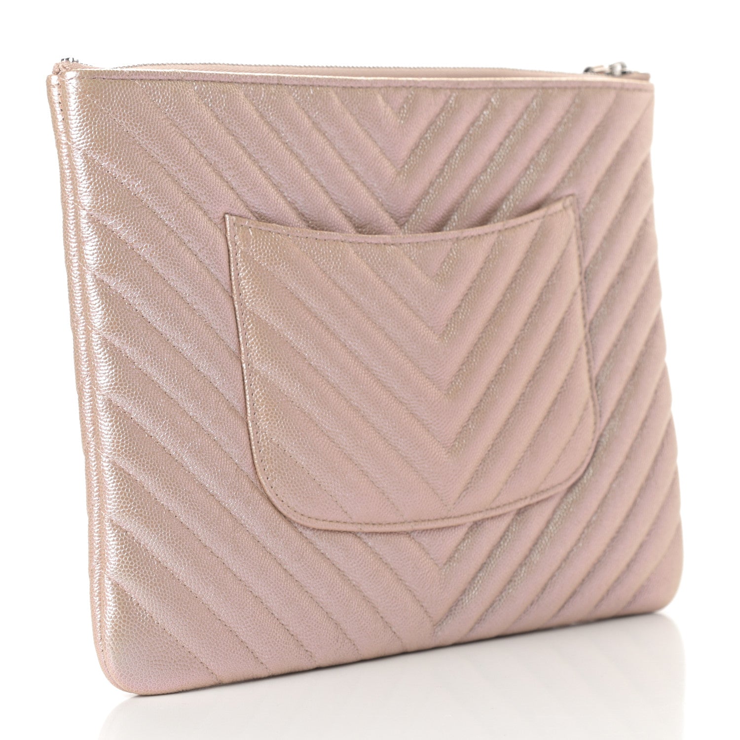 Chanel Iridescent Caviar Chevron Quilted Medium Cosmetic Case Light Gold 3 of 8