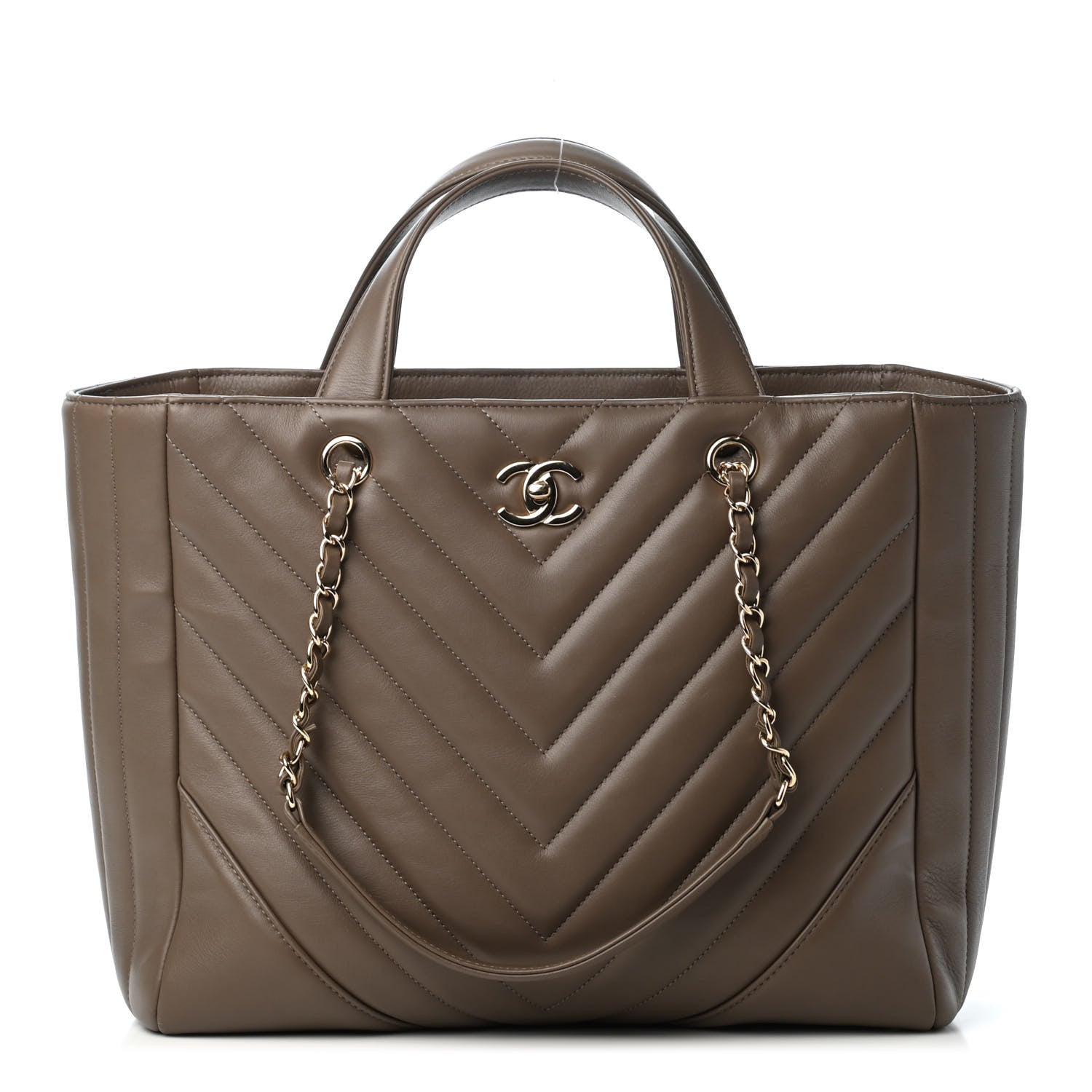 Chanel Calfskin Chevron Quilted Statement Shopping Tote Khaki 1 of 4