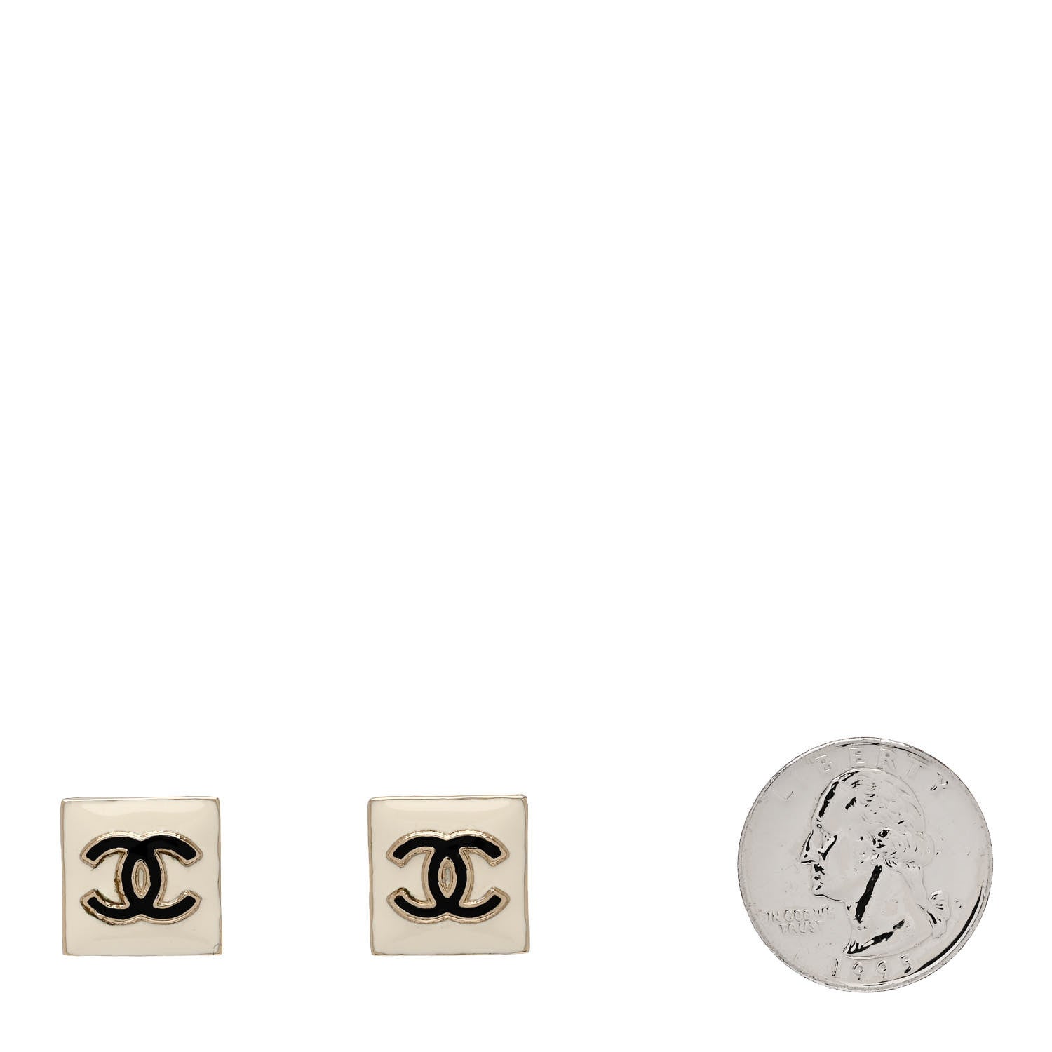 Chanel Metal Enamel CC Square Earrings Gold White Black 2 of 4