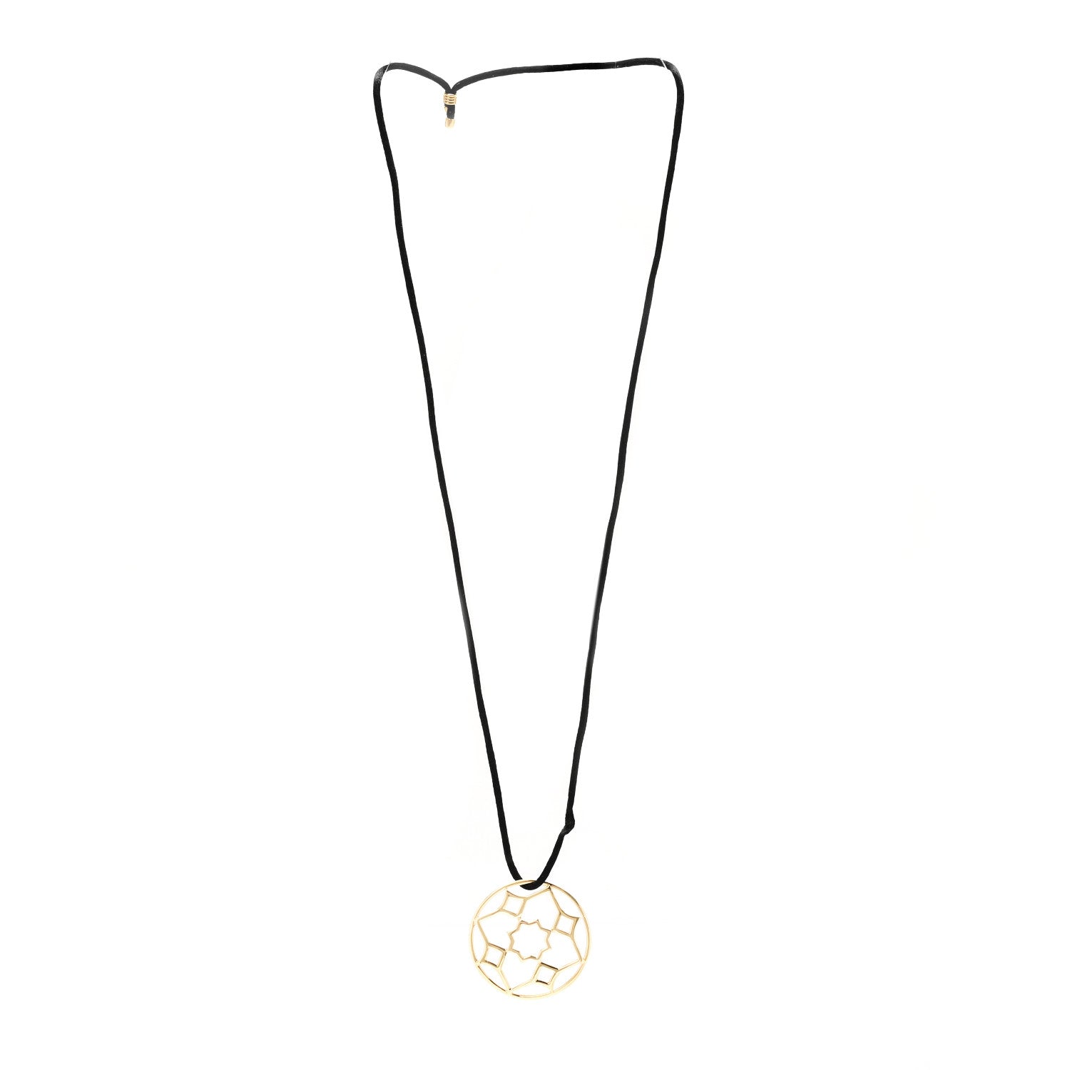 Tiffany 18K Yellow Gold Paloma Picasso Zellige Medallion Pendant Cord Necklace 3 of 5