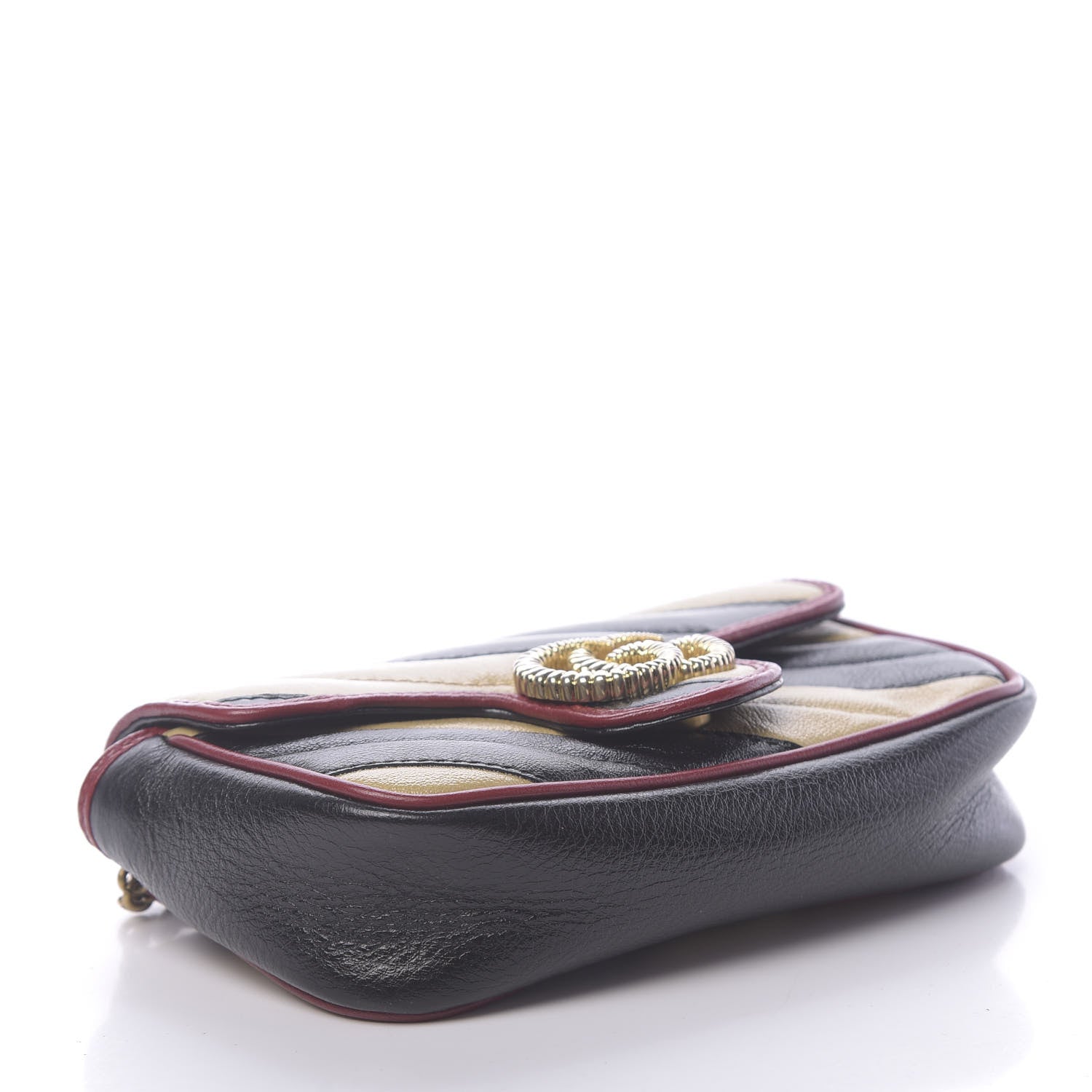 Gucci Vintage Effect Calfskin Matelasse Diagonal Striped Super Mini Torchon GG Marmont Shoulder Bag Black Beige 4 of 10
