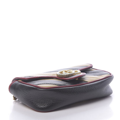 Gucci Vintage Effect Calfskin Matelasse Diagonal Striped Super Mini Torchon GG Marmont Shoulder Bag Black Beige 4 of 10