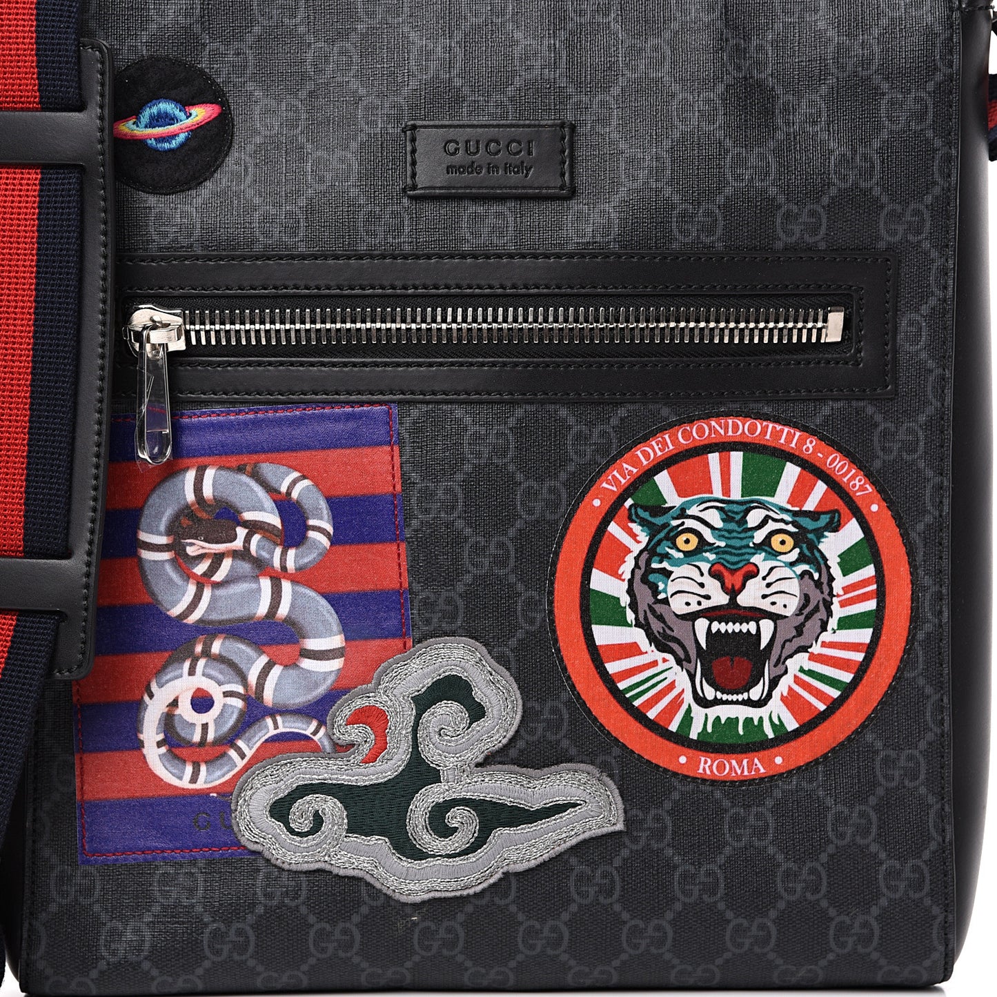 GG Supreme Monogram Night Courrier Flat Messenger Bag Black Multicolor