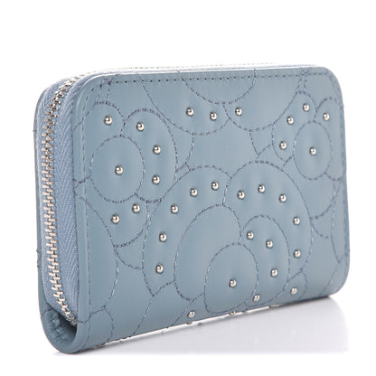Chanel Lambskin Camellia Embossed Studded Zip Coin Purse Blue 3 of 8