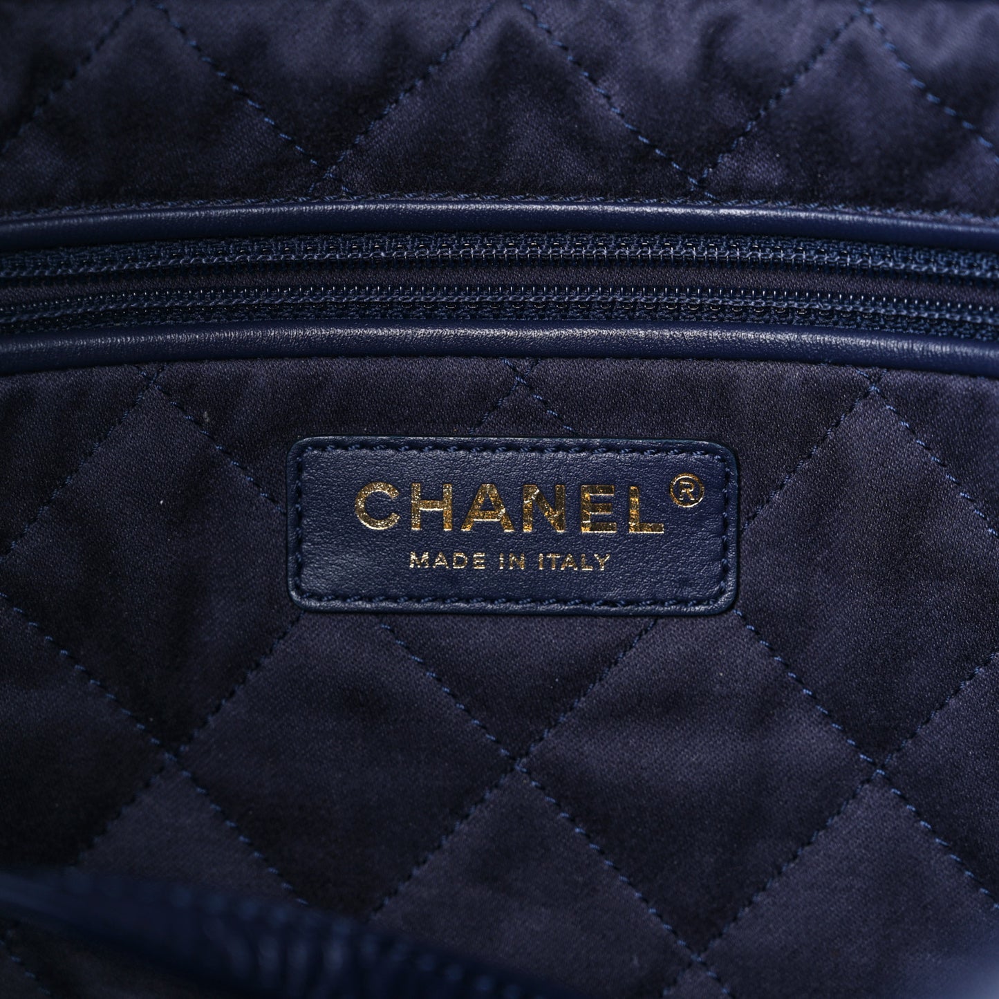 Shiny Calfskin Quilted Small Chanel 22 Navy