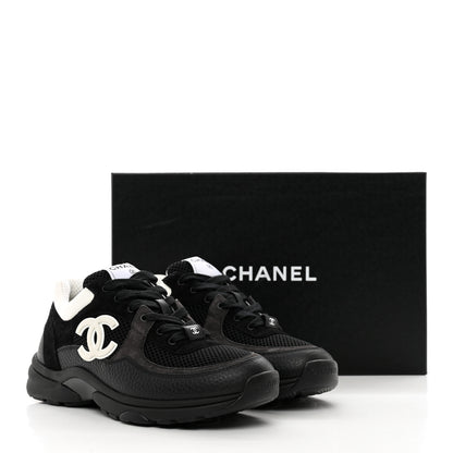 Chanel Mesh Suede Grained Calfskin Womens CC Sneakers 39 Black White 8 of 8