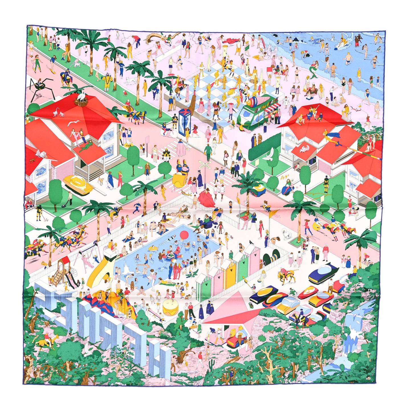 Silk On The Beach Scarf 90 Rose Vert Rouge