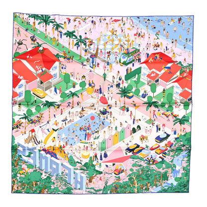 Hermes Silk On The Beach Scarf 90 Rose Vert Rouge 1 of 4