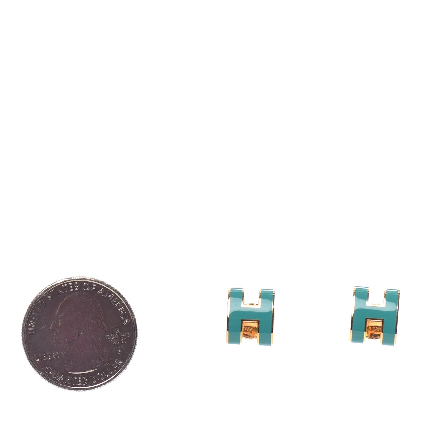 Hermes Gold Lacquered Pop H Earrings Turquoise 2 of 3