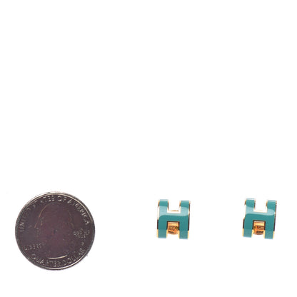 Hermes Gold Lacquered Pop H Earrings Turquoise 2 of 3