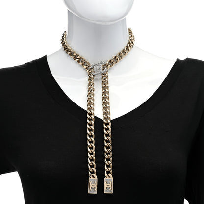Chanel Chain Link Crystal CC Dog Tag Charm Necklace Gold 2 of 5