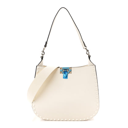 Valentino Garavani Grainy Calfskin Rockstud Flip-Lock Hobo Bag Ivory 1 of 10