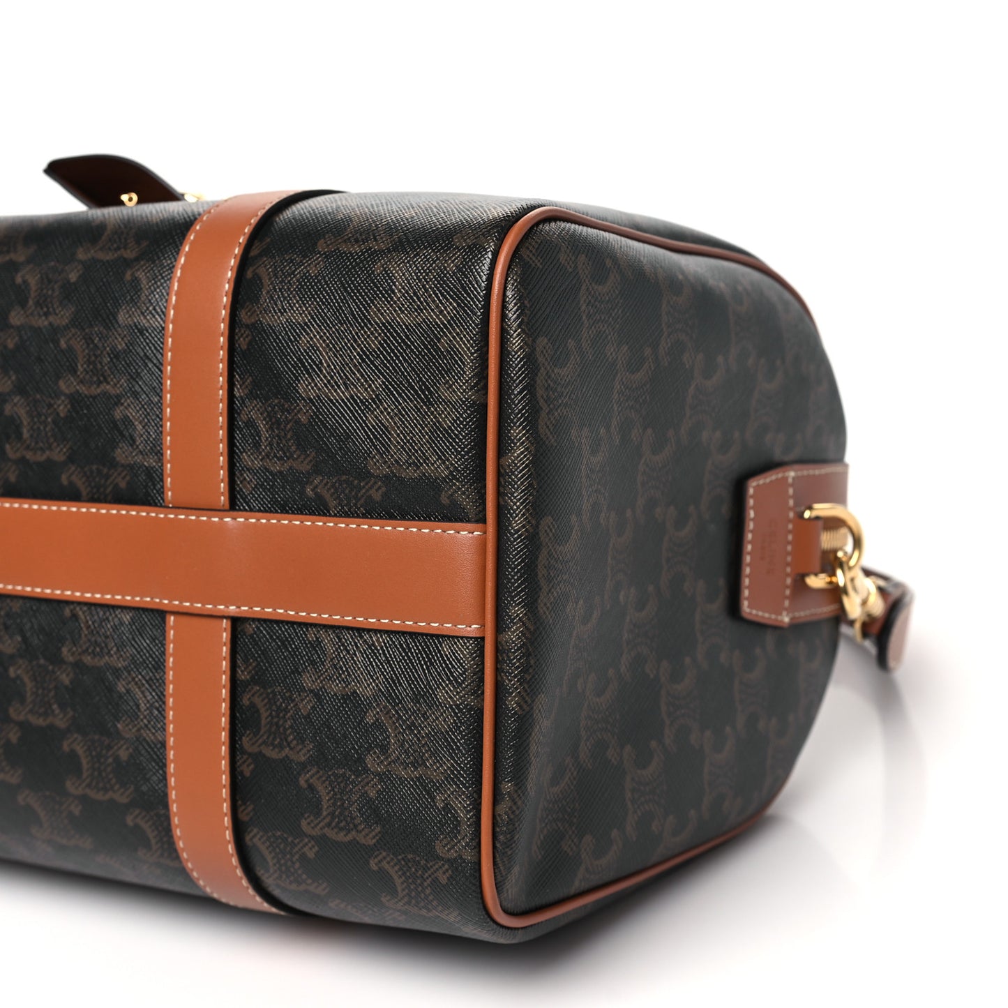 Triomphe Canvas Calfskin Boston Bag Tan