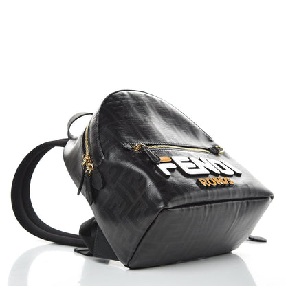 Fendi X FILA Glazed Fabric Vitello Century FF 1974 Mania Mini Backpack Black White 4 of 9