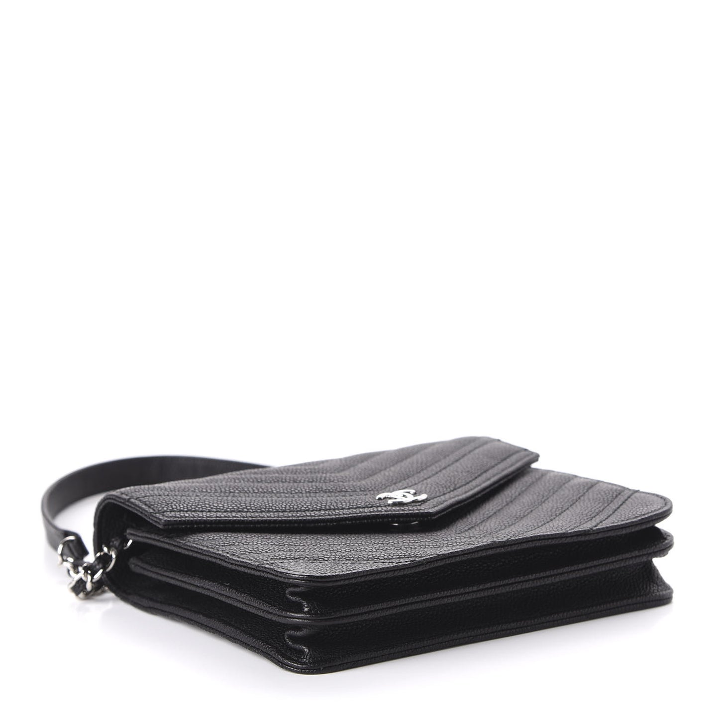 Caviar Chevron Quilted Square Wallet On Chain WOC Black